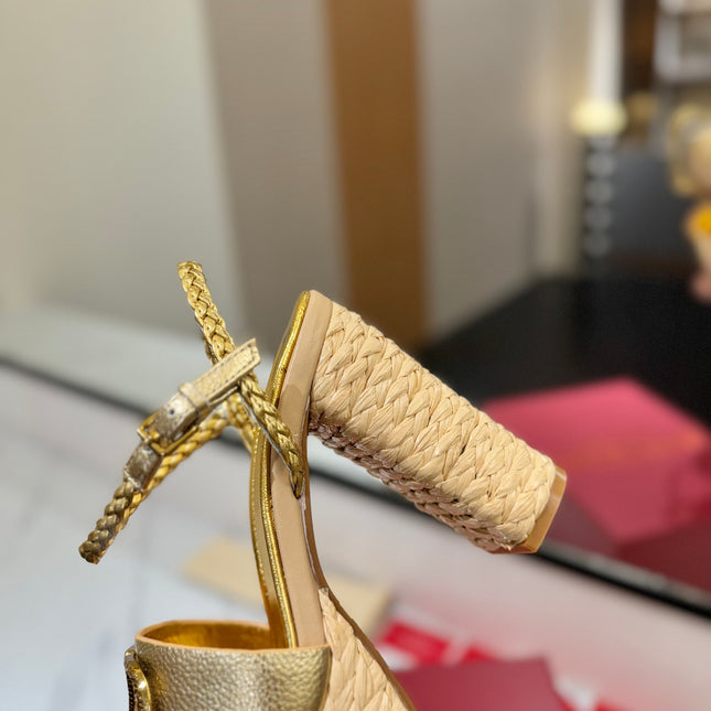 VLTN ESPADRILLE WEDGE SANDALS 25S 115 MM IN GOLD LAMBSKIN WITH GOLD HARDWARE