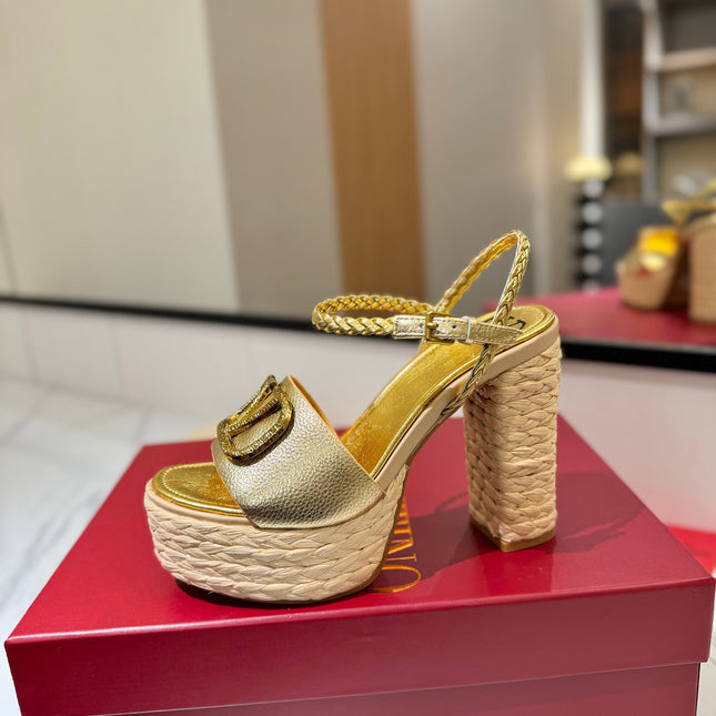 VLTN ESPADRILLE WEDGE SANDALS 25S 115 MM IN GOLD LAMBSKIN WITH GOLD HARDWARE
