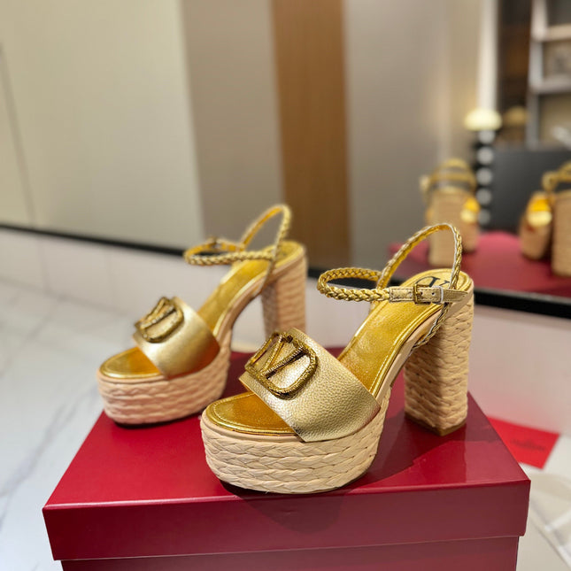 VLTN ESPADRILLE WEDGE SANDALS 25S 115 MM IN GOLD LAMBSKIN WITH GOLD HARDWARE