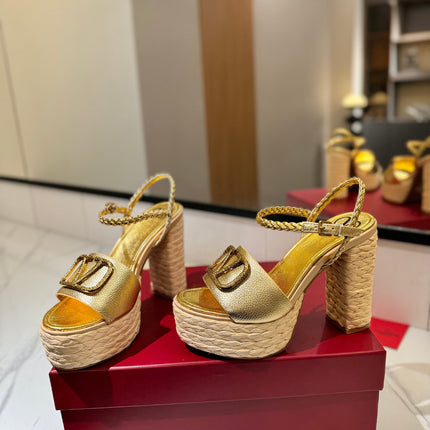 VLTN ESPADRILLE WEDGE SANDALS 25S 115 MM IN GOLD LAMBSKIN WITH GOLD HARDWARE