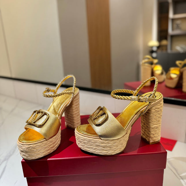 VLTN ESPADRILLE WEDGE SANDALS 25S 115 MM IN GOLD LAMBSKIN WITH GOLD HARDWARE