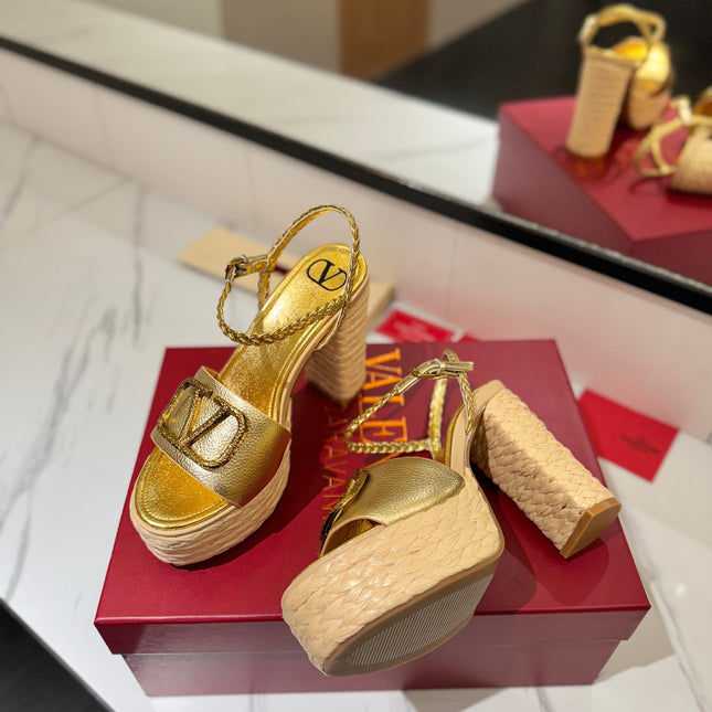 VLTN ESPADRILLE WEDGE SANDALS 25S 115 MM IN GOLD LAMBSKIN WITH GOLD HARDWARE