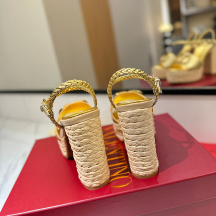 VLTN ESPADRILLE WEDGE SANDALS 25S 115 MM IN GOLD LAMBSKIN WITH GOLD HARDWARE