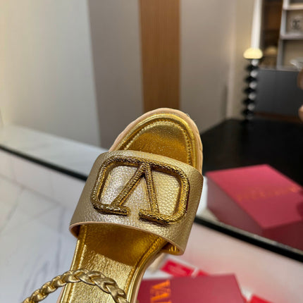 VLTN ESPADRILLE WEDGE SANDALS 25S 115 MM IN GOLD LAMBSKIN WITH GOLD HARDWARE