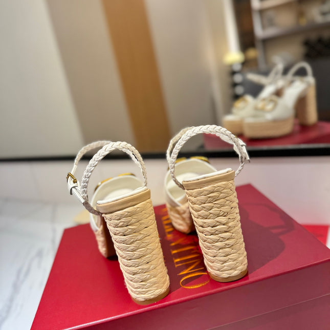 VLTN ESPADRILLE WEDGE SANDALS 25S 115 MM IN WHITE LAMBSKIN WITH GOLD HARDWARE