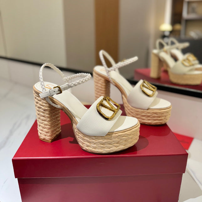 VLTN ESPADRILLE WEDGE SANDALS 25S 115 MM IN WHITE LAMBSKIN WITH GOLD HARDWARE