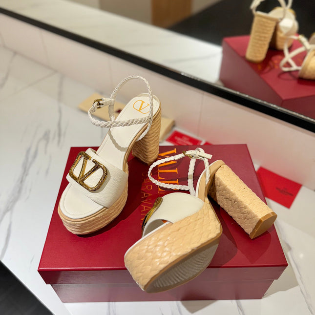 VLTN ESPADRILLE WEDGE SANDALS 25S 115 MM IN WHITE LAMBSKIN WITH GOLD HARDWARE