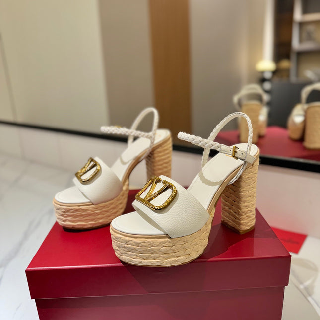 VLTN ESPADRILLE WEDGE SANDALS 25S 115 MM IN WHITE LAMBSKIN WITH GOLD HARDWARE