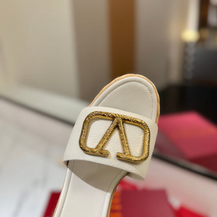 VLTN ESPADRILLE WEDGE SANDALS 25S 115 MM IN WHITE LAMBSKIN WITH GOLD HARDWARE