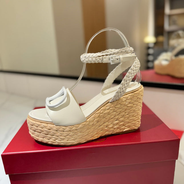 VLTN ESPADRILLE WEDGE SANDALS 25S 90 MM IN WHITE LAMBSKIN STYLE 12