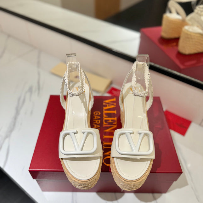 VLTN ESPADRILLE WEDGE SANDALS 25S 90 MM IN WHITE LAMBSKIN STYLE 12