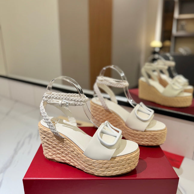 VLTN ESPADRILLE WEDGE SANDALS 25S 90 MM IN WHITE LAMBSKIN STYLE 12