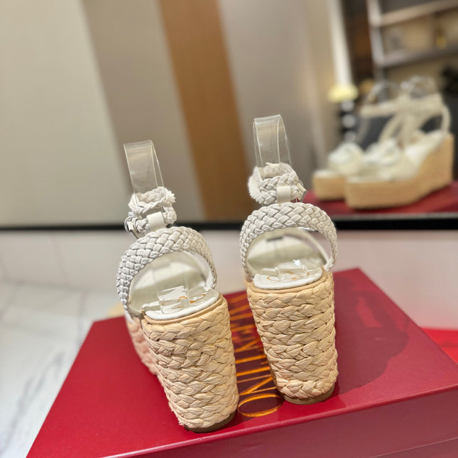 VLTN ESPADRILLE WEDGE SANDALS 25S 90 MM IN WHITE LAMBSKIN STYLE 12