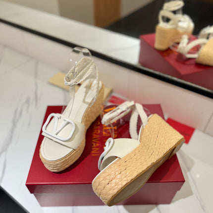 VLTN ESPADRILLE WEDGE SANDALS 25S 90 MM IN WHITE LAMBSKIN STYLE 12