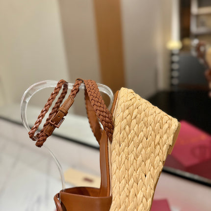 VLTN ESPADRILLE WEDGE SANDALS 25S 90 MM IN BROWN LAMBSKIN STYLE 11