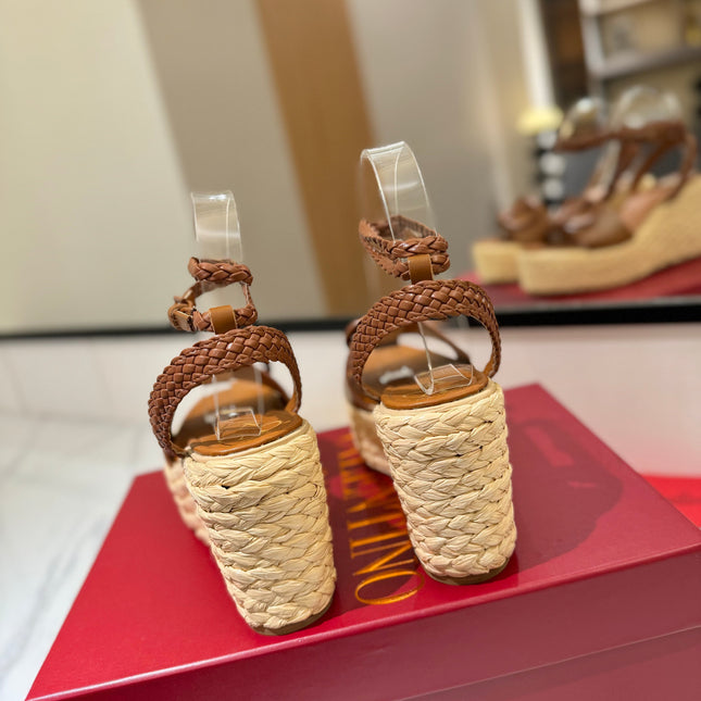 VLTN ESPADRILLE WEDGE SANDALS 25S 90 MM IN BROWN LAMBSKIN STYLE 11