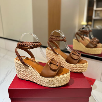 VLTN ESPADRILLE WEDGE SANDALS 25S 90 MM IN BROWN LAMBSKIN STYLE 11