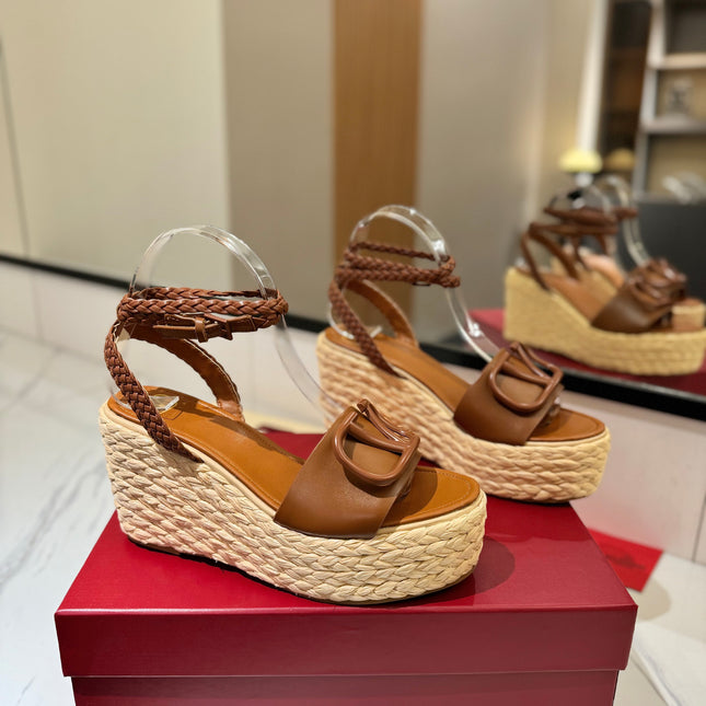 VLTN ESPADRILLE WEDGE SANDALS 25S 90 MM IN BROWN LAMBSKIN STYLE 11