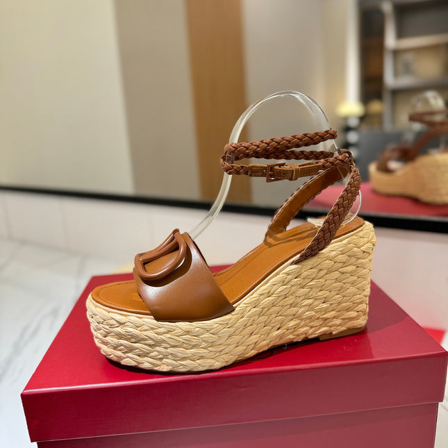 VLTN ESPADRILLE WEDGE SANDALS 25S 90 MM IN BROWN LAMBSKIN STYLE 11