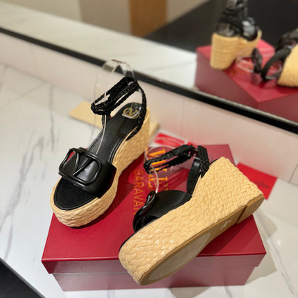 VLTN ESPADRILLE WEDGE SANDALS 25S 90 MM IN BLACK LAMBSKIN STYLE 10