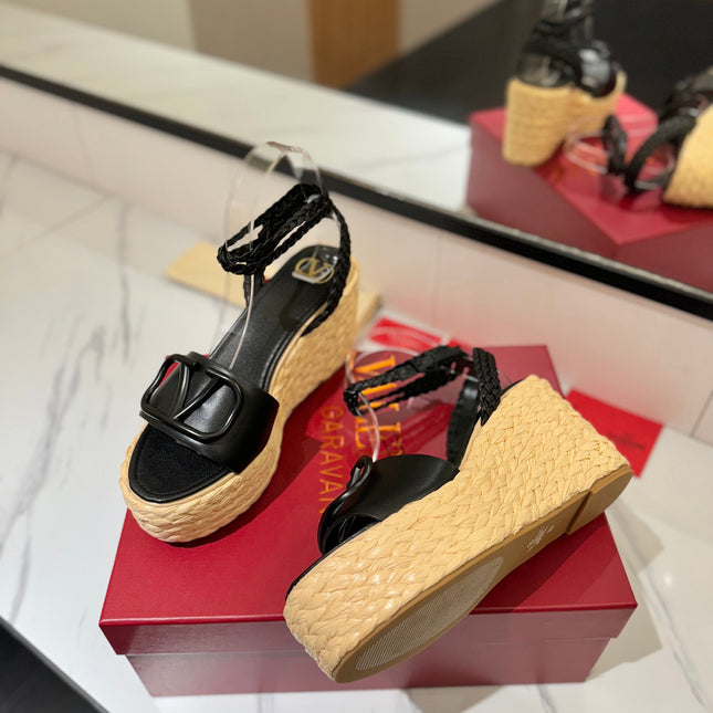 VLTN ESPADRILLE WEDGE SANDALS 25S 90 MM IN BLACK LAMBSKIN STYLE 10