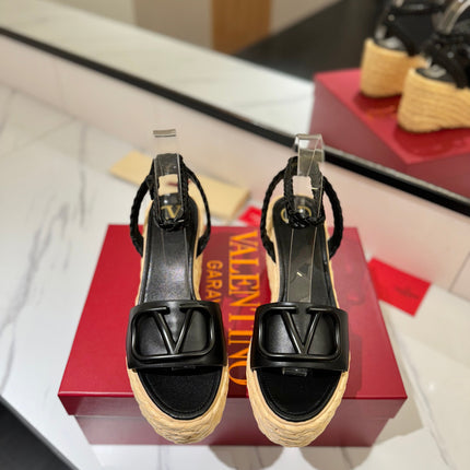 VLTN ESPADRILLE WEDGE SANDALS 25S 90 MM IN BLACK LAMBSKIN STYLE 10