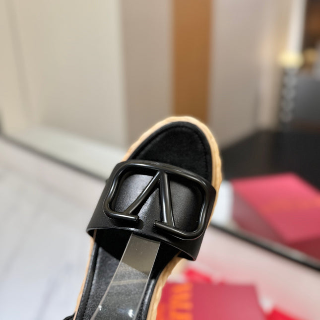 VLTN ESPADRILLE WEDGE SANDALS 25S 90 MM IN BLACK LAMBSKIN STYLE 10