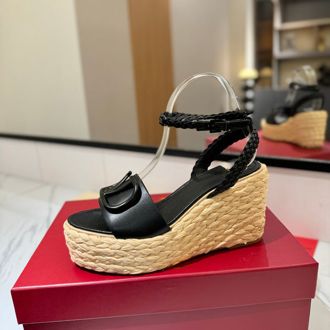 VLTN ESPADRILLE WEDGE SANDALS 25S 90 MM IN BLACK LAMBSKIN STYLE 10