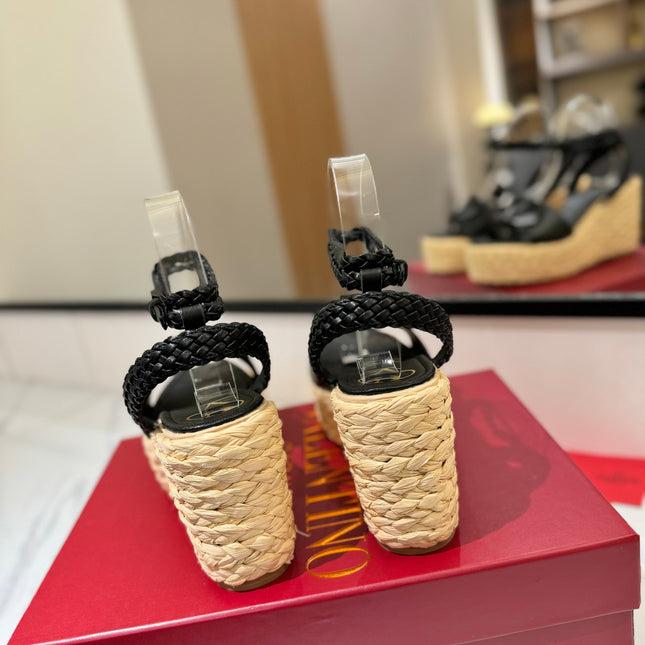 VLTN ESPADRILLE WEDGE SANDALS 25S 90 MM IN BLACK LAMBSKIN STYLE 10