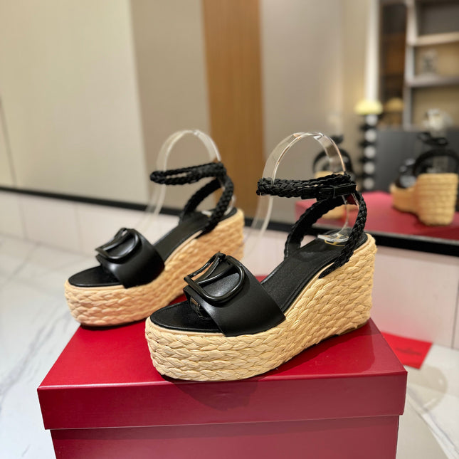 VLTN ESPADRILLE WEDGE SANDALS 25S 90 MM IN BLACK LAMBSKIN STYLE 10