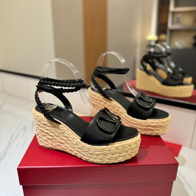 VLTN ESPADRILLE WEDGE SANDALS 25S 90 MM IN BLACK LAMBSKIN STYLE 10