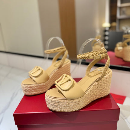 VLTN ESPADRILLE WEDGE SANDALS 25S 90 MM IN GOLDEN BEIGE LAMBSKIN STYLE 9