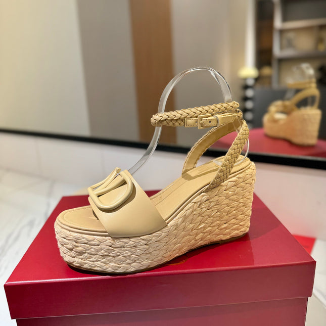 VLTN ESPADRILLE WEDGE SANDALS 25S 90 MM IN GOLDEN BEIGE LAMBSKIN STYLE 9