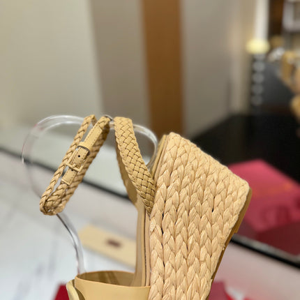 VLTN ESPADRILLE WEDGE SANDALS 25S 90 MM IN GOLDEN BEIGE LAMBSKIN STYLE 9