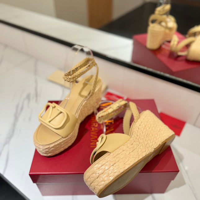 VLTN ESPADRILLE WEDGE SANDALS 25S 90 MM IN GOLDEN BEIGE LAMBSKIN STYLE 9