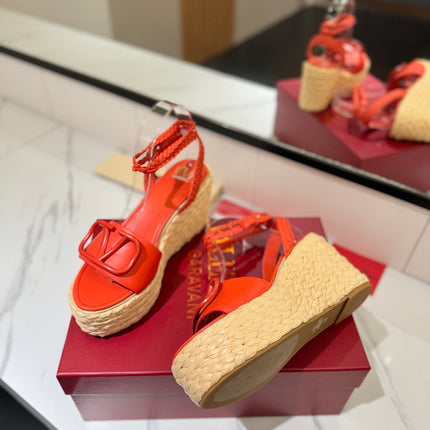 VLTN ESPADRILLE WEDGE SANDALS 25S 90 MM IN ORANGE LAMBSKIN STYLE 8