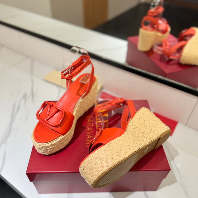 VLTN ESPADRILLE WEDGE SANDALS 25S 90 MM IN ORANGE LAMBSKIN STYLE 8