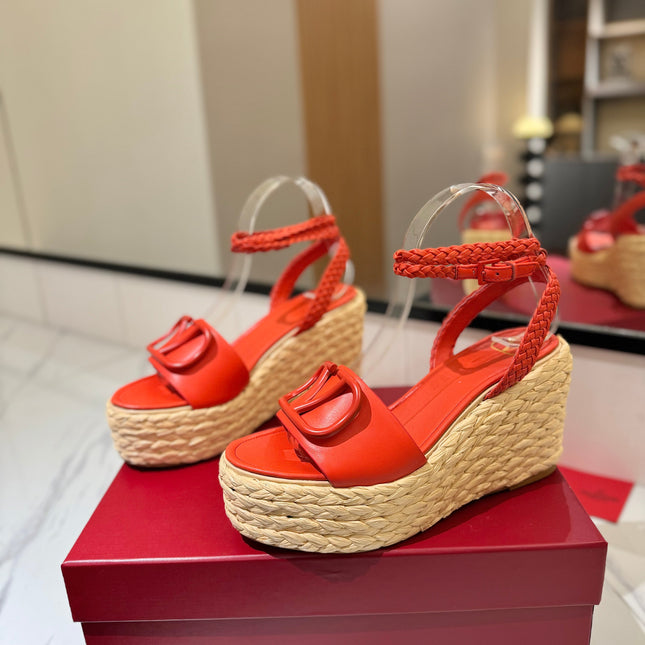 VLTN ESPADRILLE WEDGE SANDALS 25S 90 MM IN ORANGE LAMBSKIN STYLE 8