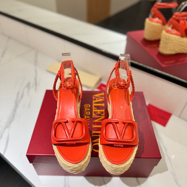 VLTN ESPADRILLE WEDGE SANDALS 25S 90 MM IN ORANGE LAMBSKIN STYLE 8