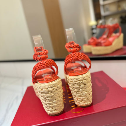 VLTN ESPADRILLE WEDGE SANDALS 25S 90 MM IN ORANGE LAMBSKIN STYLE 8