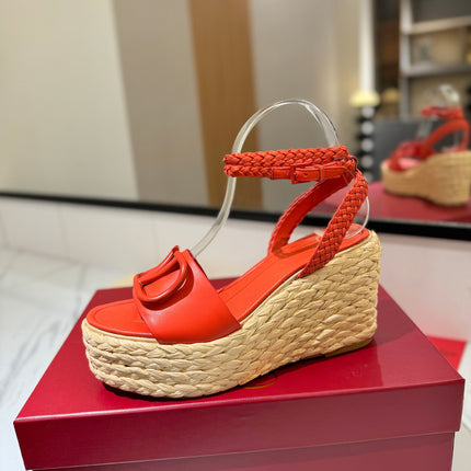 VLTN ESPADRILLE WEDGE SANDALS 25S 90 MM IN ORANGE LAMBSKIN STYLE 8