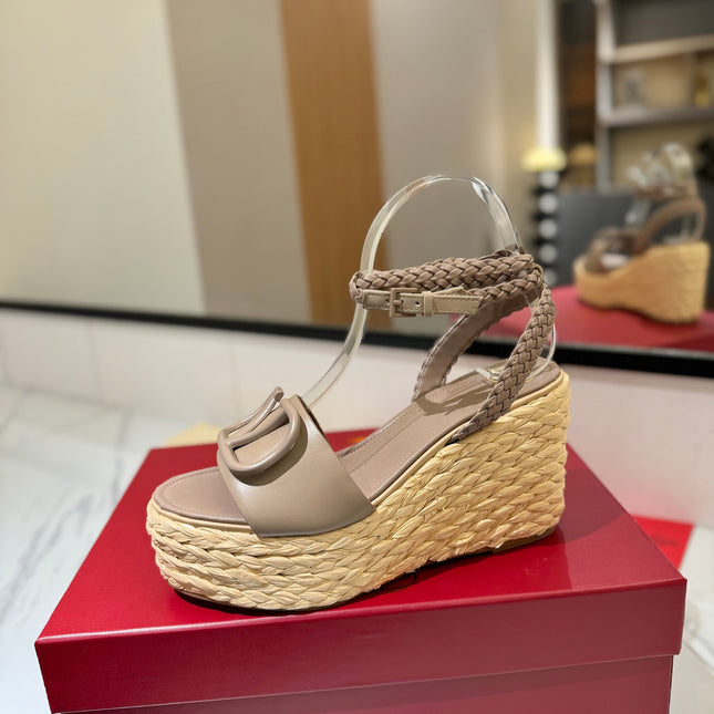 VLTN ESPADRILLE WEDGE SANDALS 25S 90 MM IN BEIGE BROWN LAMBSKIN STYLE 7