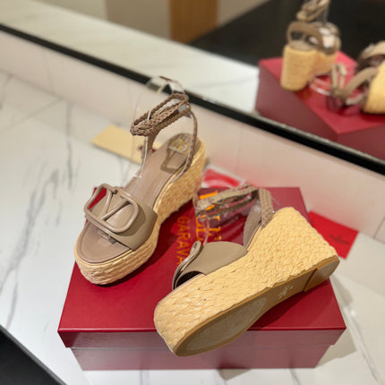 VLTN ESPADRILLE WEDGE SANDALS 25S 90 MM IN BEIGE BROWN LAMBSKIN STYLE 7