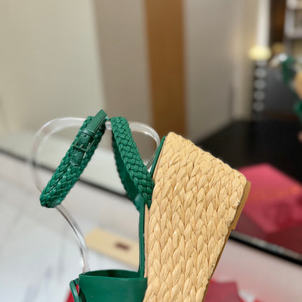 VLTN ESPADRILLE WEDGE SANDALS 25S 90 MM IN DARK GREEN LAMBSKIN STYLE 6