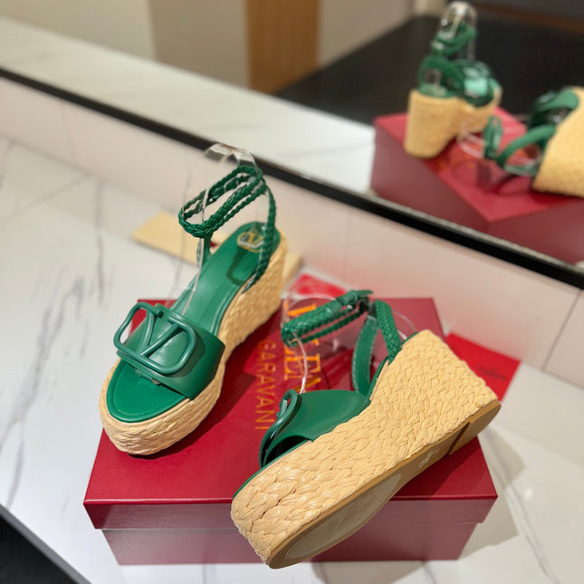 VLTN ESPADRILLE WEDGE SANDALS 25S 90 MM IN DARK GREEN LAMBSKIN STYLE 6