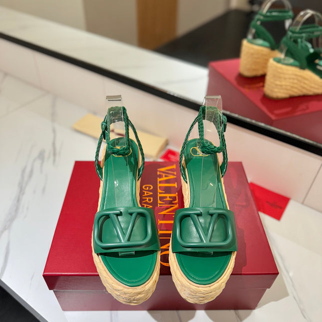 VLTN ESPADRILLE WEDGE SANDALS 25S 90 MM IN DARK GREEN LAMBSKIN STYLE 6