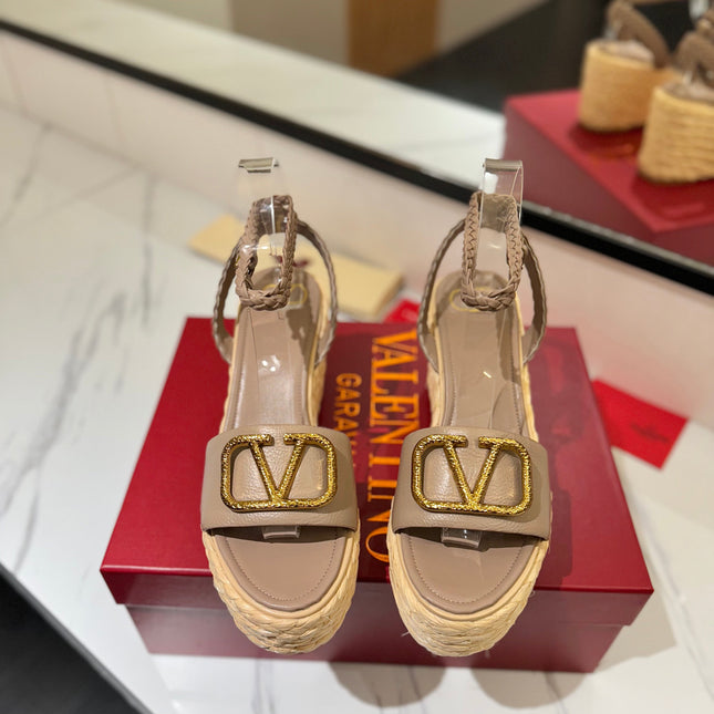 VLTN ESPADRILLE WEDGE SANDALS 25S 90 MM IN BEIGE BROWN LAMBSKIN STYLE 5