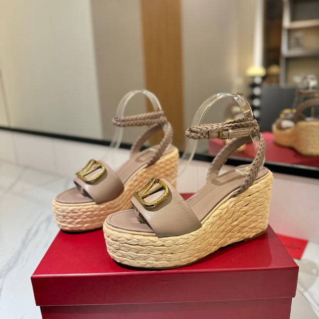 VLTN ESPADRILLE WEDGE SANDALS 25S 90 MM IN BEIGE BROWN LAMBSKIN STYLE 5