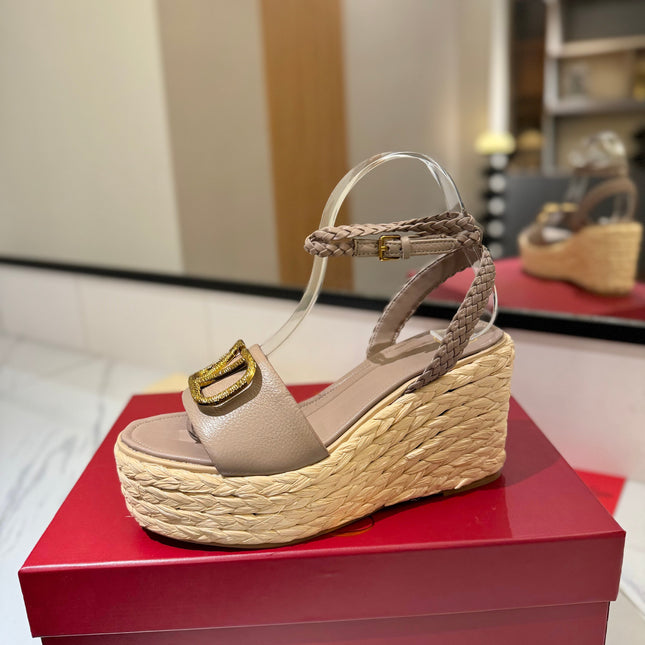 VLTN ESPADRILLE WEDGE SANDALS 25S 90 MM IN BEIGE BROWN LAMBSKIN STYLE 5