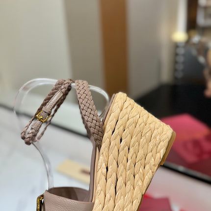 VLTN ESPADRILLE WEDGE SANDALS 25S 90 MM IN BEIGE BROWN LAMBSKIN STYLE 5